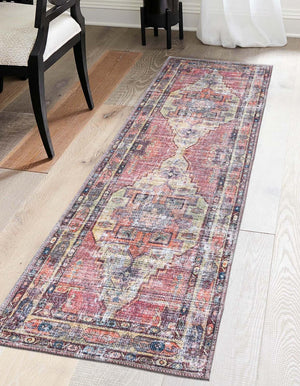 Washable Yellow Pink 2' x 10' Maahru Runner Area Rug Easy to Clean Stain Resistant & Durable Polyester Chenille Carpet for Living, Dining, Bedrooms, Kitchen for Sale at Rug Engine