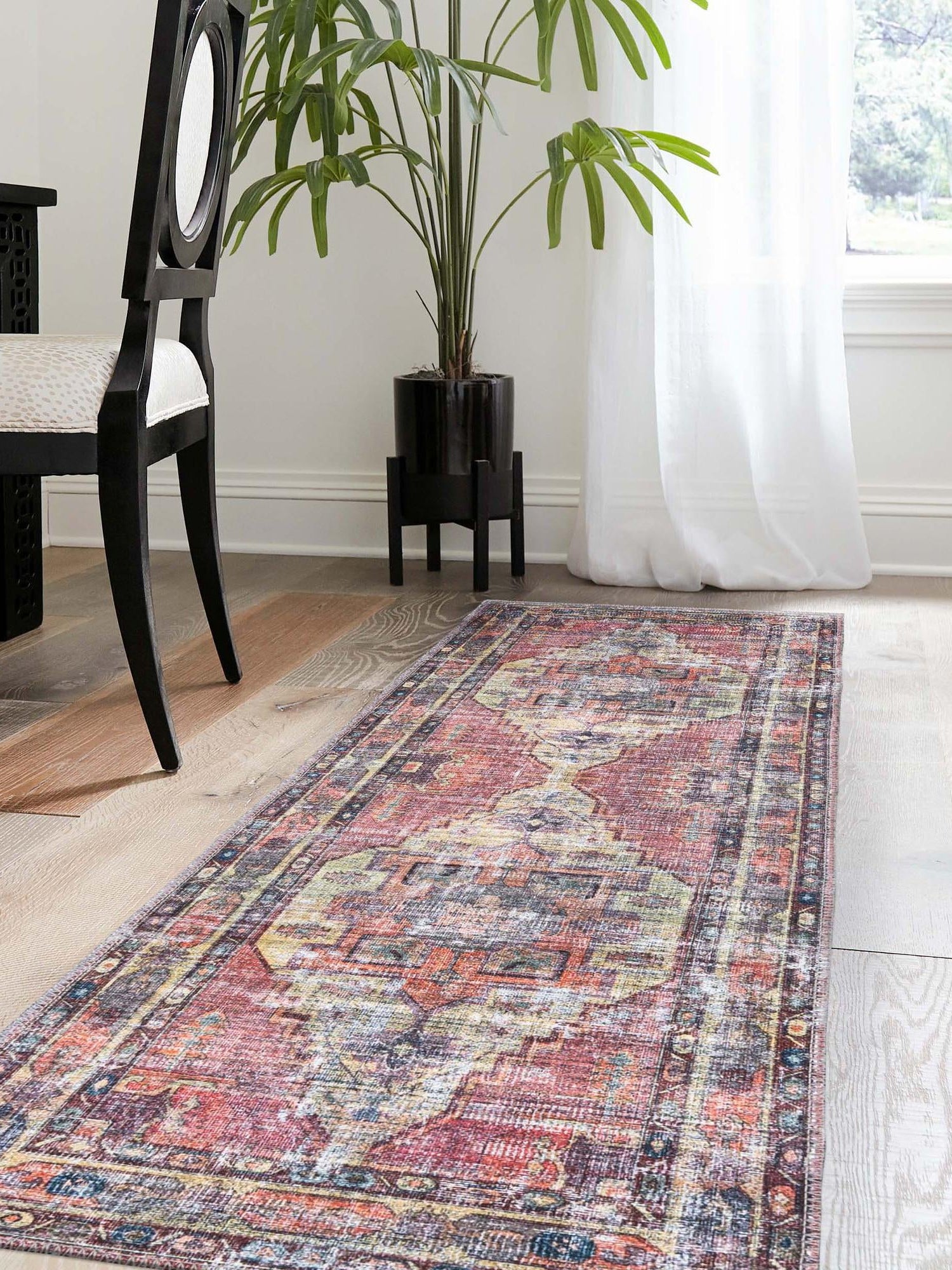 Washable Yellow Pink 2' x 8' Maahru Runner Area Rug Easy to Clean Stain Resistant & Durable Polyester Chenille Carpet for Living, Dining, Bedrooms, Kitchen for Sale at Rug Engine