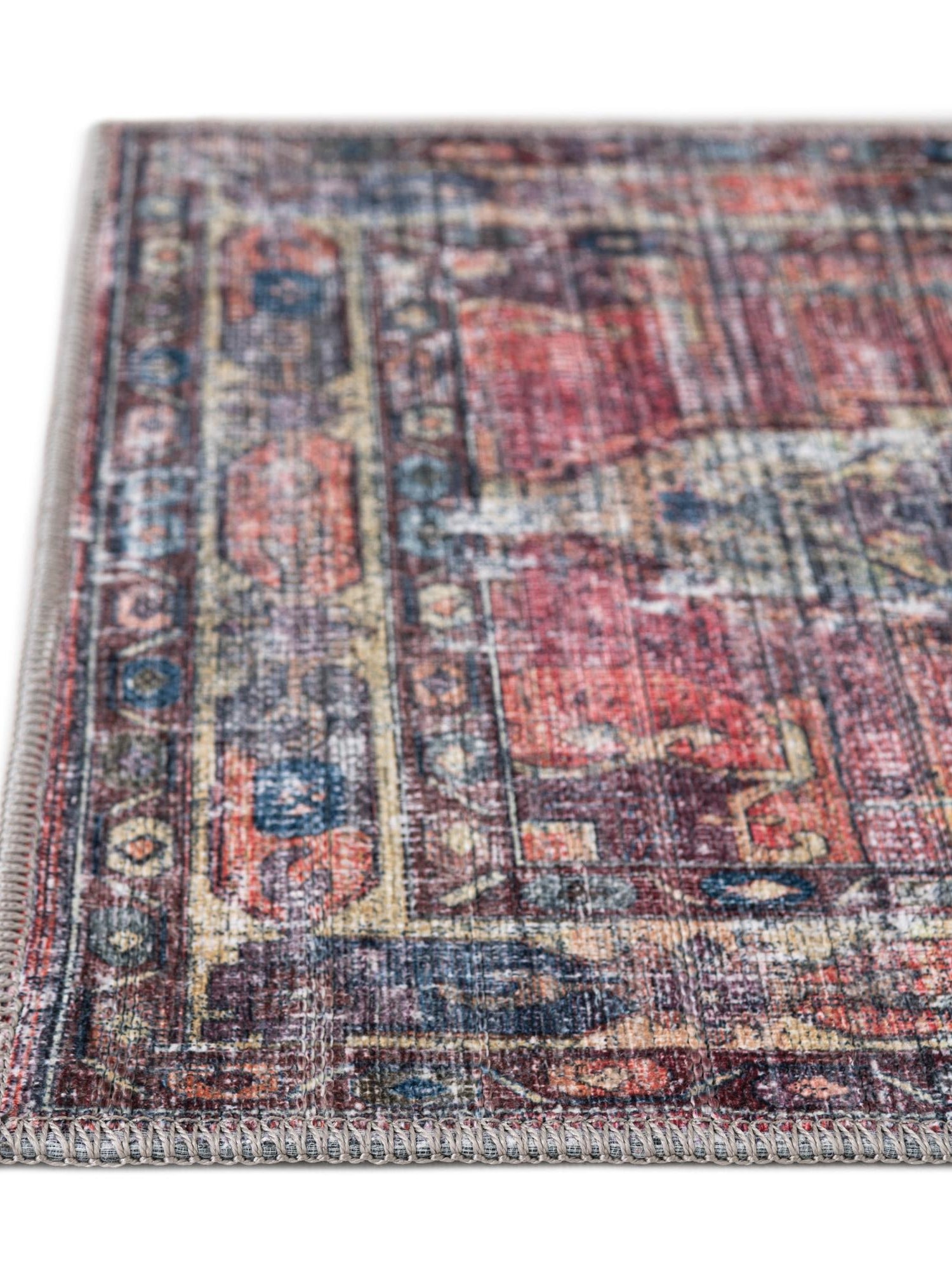Washable Yellow Pink 2' 7 x 13' 1 Maahru Runner Area Rug Easy to Clean Stain Resistant & Durable Polyester Chenille Carpet for Living, Dining, Bedrooms, Kitchen for Sale at Rug Engine