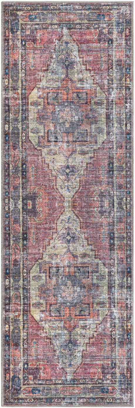 Washable Yellow Pink 2' x 6' 1 Maahru Runner Area Rug Easy to Clean Stain Resistant & Durable Polyester Chenille Carpet for Living, Dining, Bedrooms, Kitchen for Sale at Rug Engine