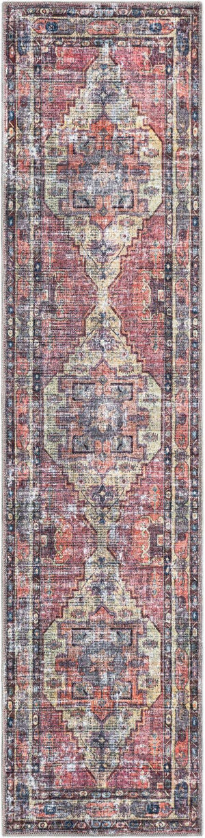 Washable Yellow Pink 2' x 8' Maahru Runner Area Rug Easy to Clean Stain Resistant & Durable Polyester Chenille Carpet for Living, Dining, Bedrooms, Kitchen for Sale at Rug Engine