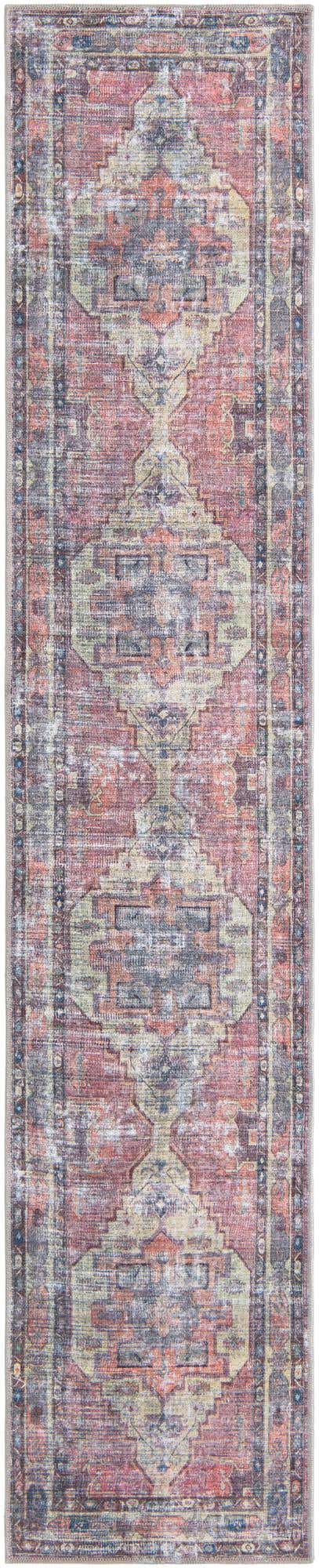 Washable Yellow Pink 2' x 10' Maahru Runner Area Rug Easy to Clean Stain Resistant & Durable Polyester Chenille Carpet for Living, Dining, Bedrooms, Kitchen for Sale at Rug Engine