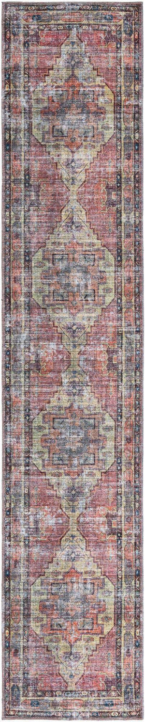 Washable Yellow Pink 2' 7 x 13' 1 Maahru Runner Area Rug Easy to Clean Stain Resistant & Durable Polyester Chenille Carpet for Living, Dining, Bedrooms, Kitchen for Sale at Rug Engine