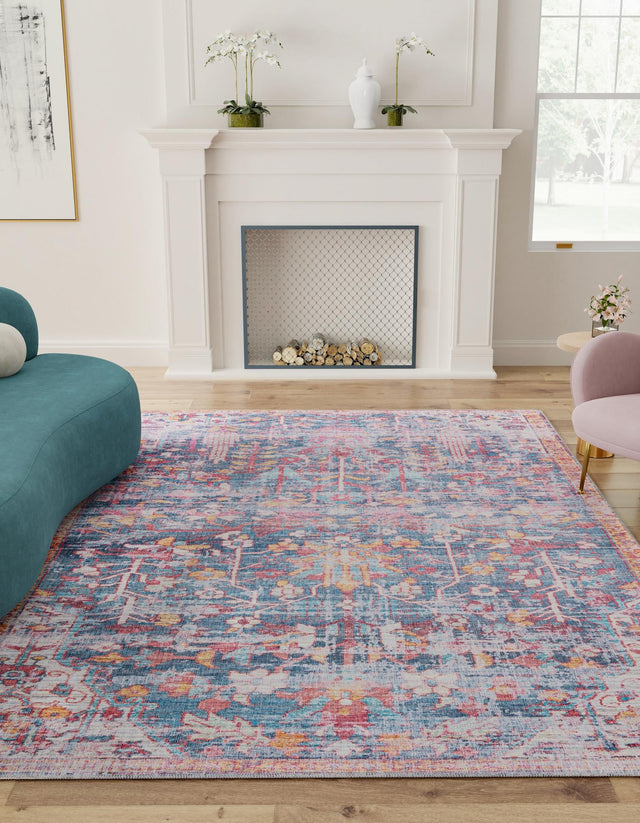 Washable Navy Blue 2' x 3' 1 Maahru Rectangle Area Rug Easy to Clean Stain Resistant & Durable Polyester Chenille Carpet for Living, Dining, Bedrooms, Kitchen for Sale at Rug Engine