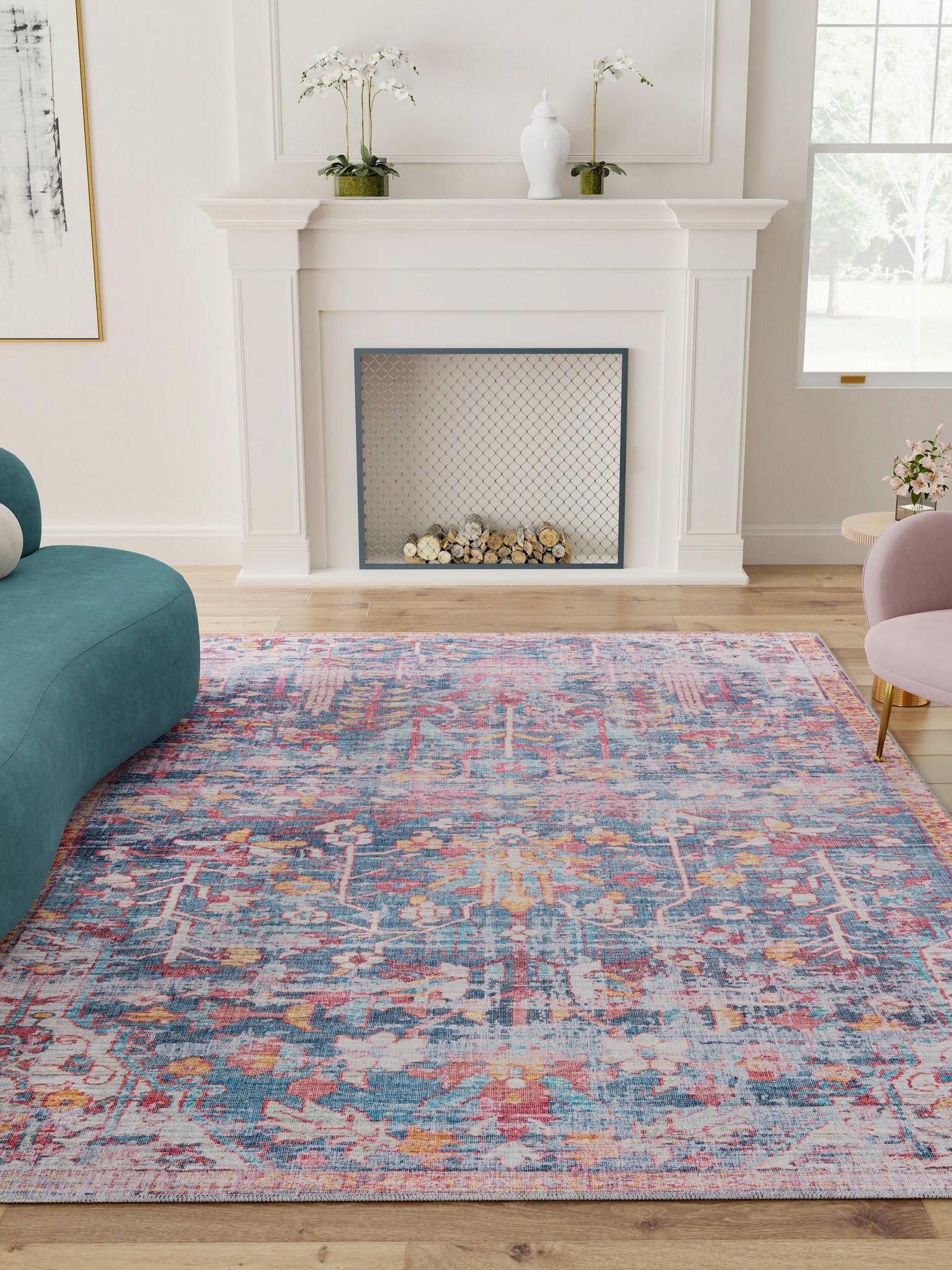 Washable Navy Blue 9' 2 x 12' Maahru Rectangle Area Rug Easy to Clean Stain Resistant & Durable Polyester Chenille Carpet for Living, Dining, Bedrooms, Kitchen for Sale at Rug Engine