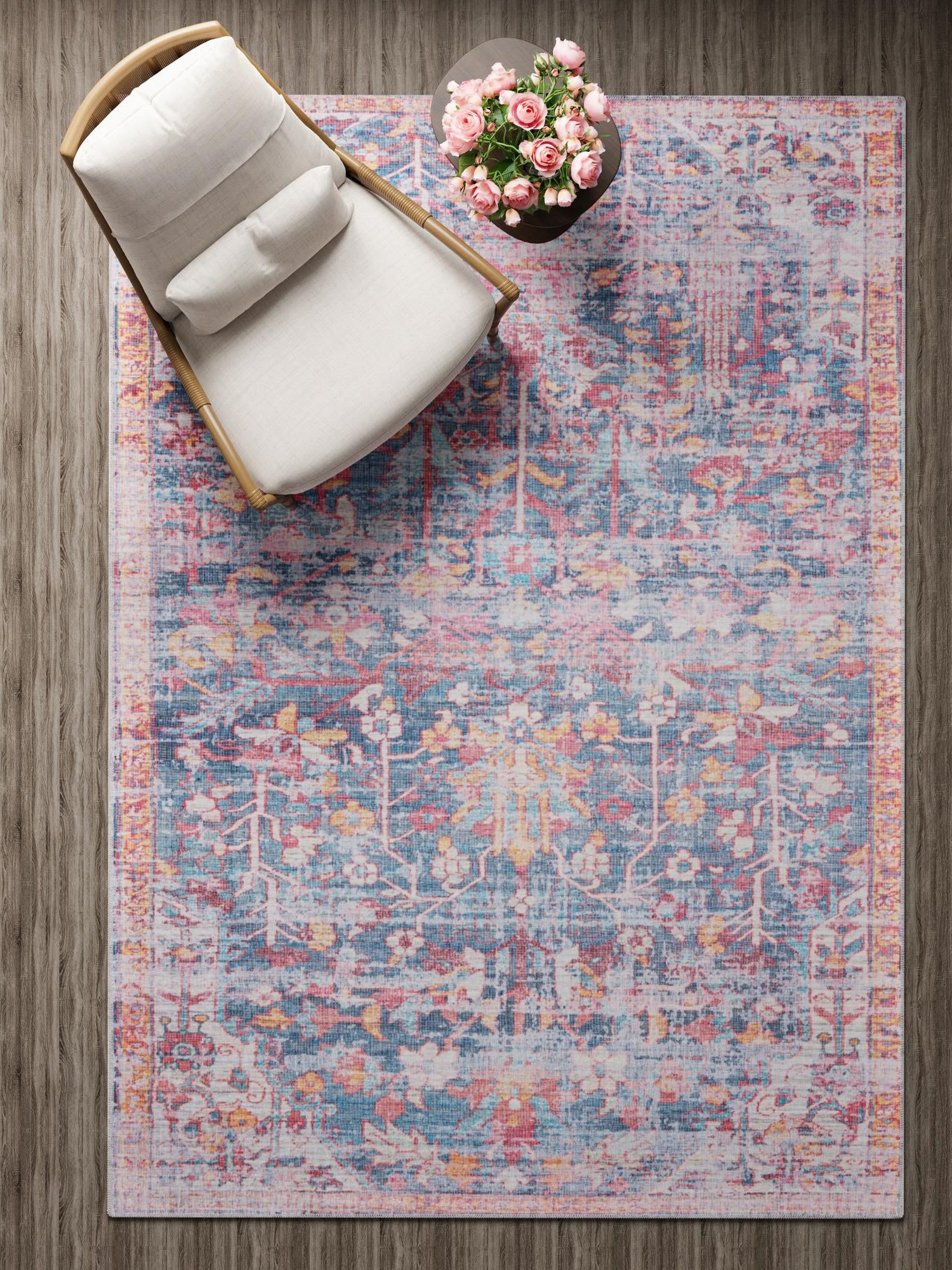 Washable Navy Blue 9' 2 x 12' Maahru Rectangle Area Rug Easy to Clean Stain Resistant & Durable Polyester Chenille Carpet for Living, Dining, Bedrooms, Kitchen for Sale at Rug Engine