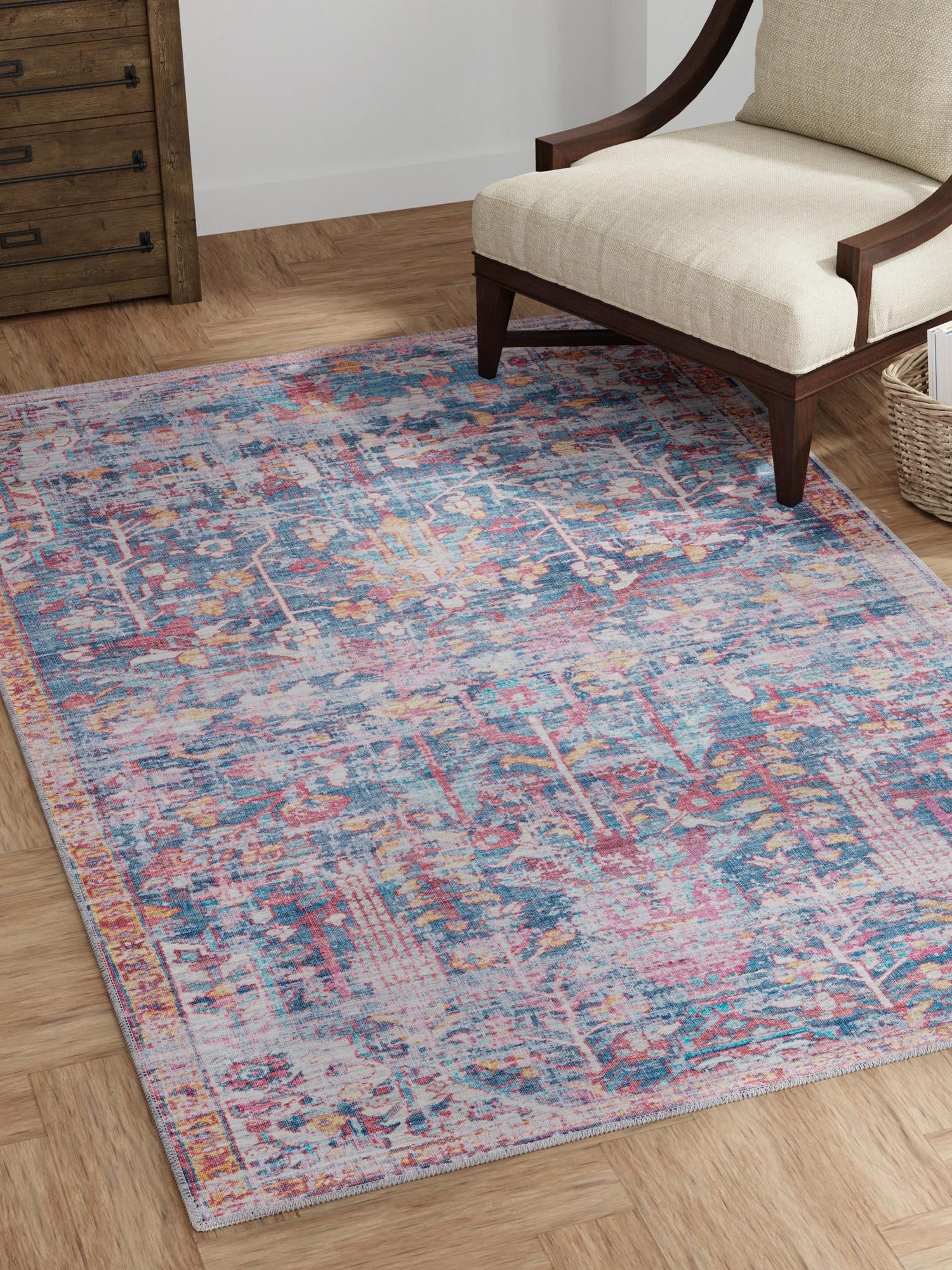 Washable Navy Blue 2' x 3' 1 Maahru Rectangle Area Rug Easy to Clean Stain Resistant & Durable Polyester Chenille Carpet for Living, Dining, Bedrooms, Kitchen for Sale at Rug Engine