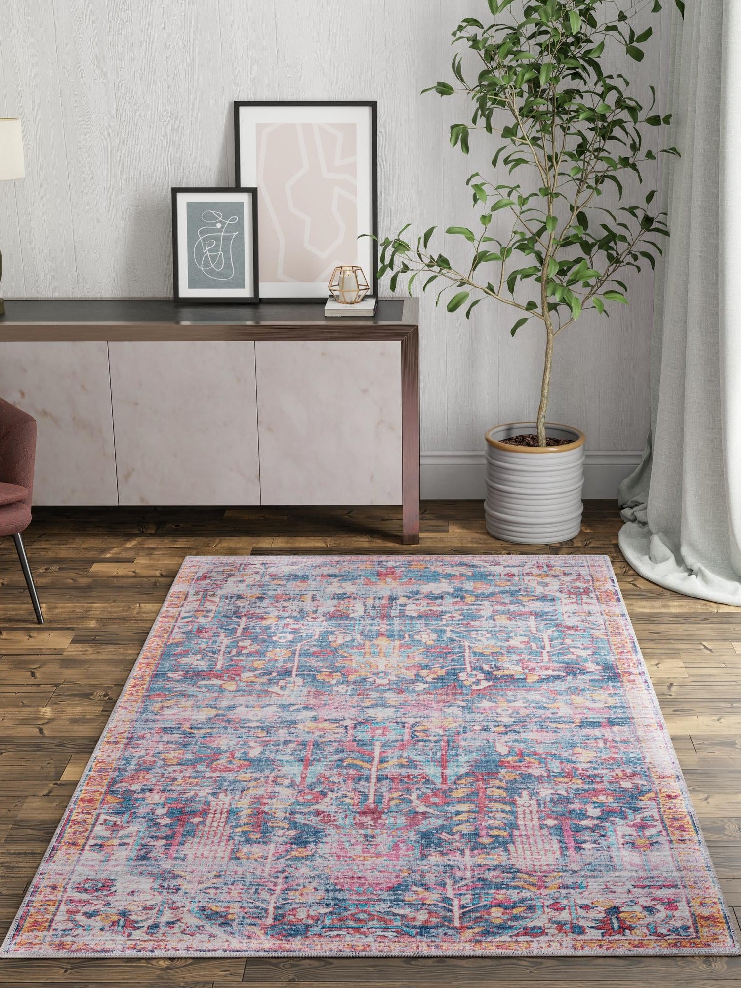 Washable Navy Blue 9' 2 x 12' Maahru Rectangle Area Rug Easy to Clean Stain Resistant & Durable Polyester Chenille Carpet for Living, Dining, Bedrooms, Kitchen for Sale at Rug Engine