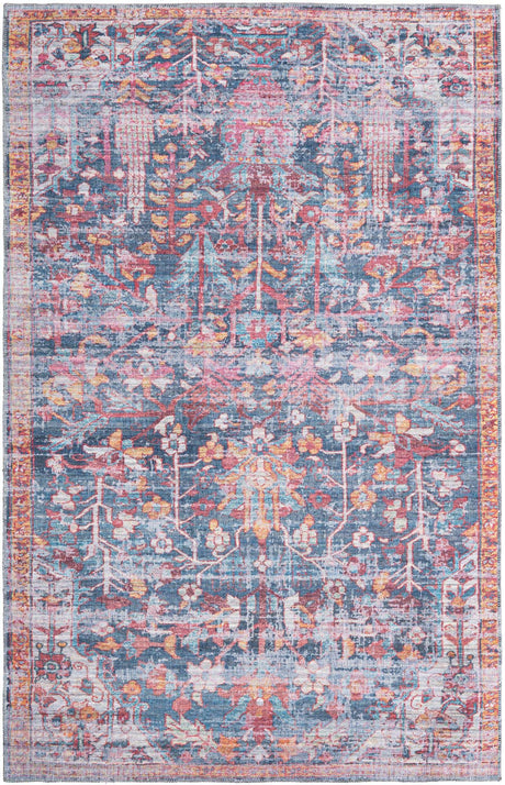 Washable Navy Blue 5' 3 x 8' Maahru Rectangle Area Rug Easy to Clean Stain Resistant & Durable Polyester Chenille Carpet for Living, Dining, Bedrooms, Kitchen for Sale at Rug Engine