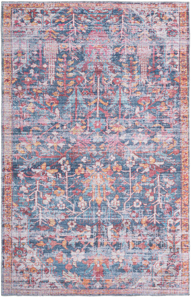 Washable Navy Blue 5' 3 x 8' Maahru Rectangle Area Rug Easy to Clean Stain Resistant & Durable Polyester Chenille Carpet for Living, Dining, Bedrooms, Kitchen for Sale at Rug Engine