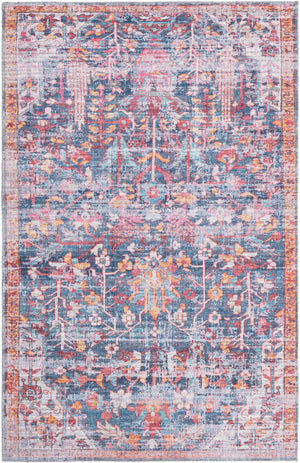 Washable Navy Blue 4' 1 x 6' 1 Maahru Rectangle Area Rug Easy to Clean Stain Resistant & Durable Polyester Chenille Carpet for Living, Dining, Bedrooms, Kitchen for Sale at Rug Engine