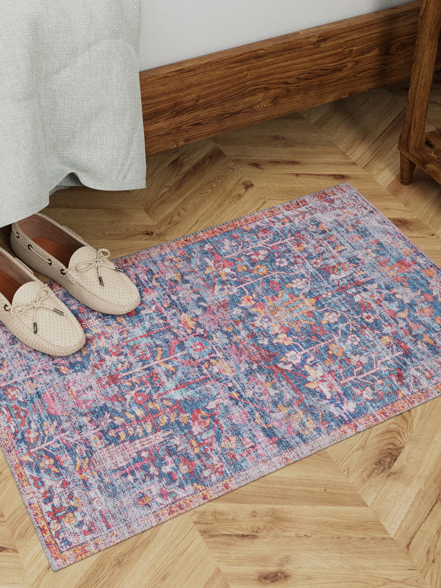 Washable Navy Blue 5' 3 x 8' Maahru Rectangle Area Rug Easy to Clean Stain Resistant & Durable Polyester Chenille Carpet for Living, Dining, Bedrooms, Kitchen for Sale at Rug Engine