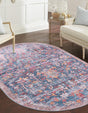 Washable Navy Blue 5' 3 x 8' Maahru Oval Area Rug Easy to Clean Stain Resistant & Durable Polyester Chenille Carpet for Living, Dining, Bedrooms, Kitchen for Sale at Rug Engine