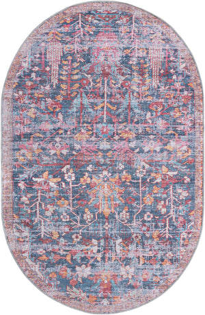 Washable Navy Blue 5' 3 x 8' Maahru Oval Area Rug Easy to Clean Stain Resistant & Durable Polyester Chenille Carpet for Living, Dining, Bedrooms, Kitchen for Sale at Rug Engine