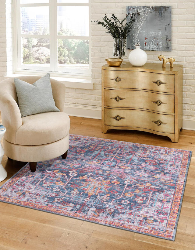 Washable Navy Blue 10' 6 x 10' 6 Maahru Square Area Rug Easy to Clean Stain Resistant & Durable Polyester Chenille Carpet for Living, Dining, Bedrooms, Kitchen for Sale at Rug Engine