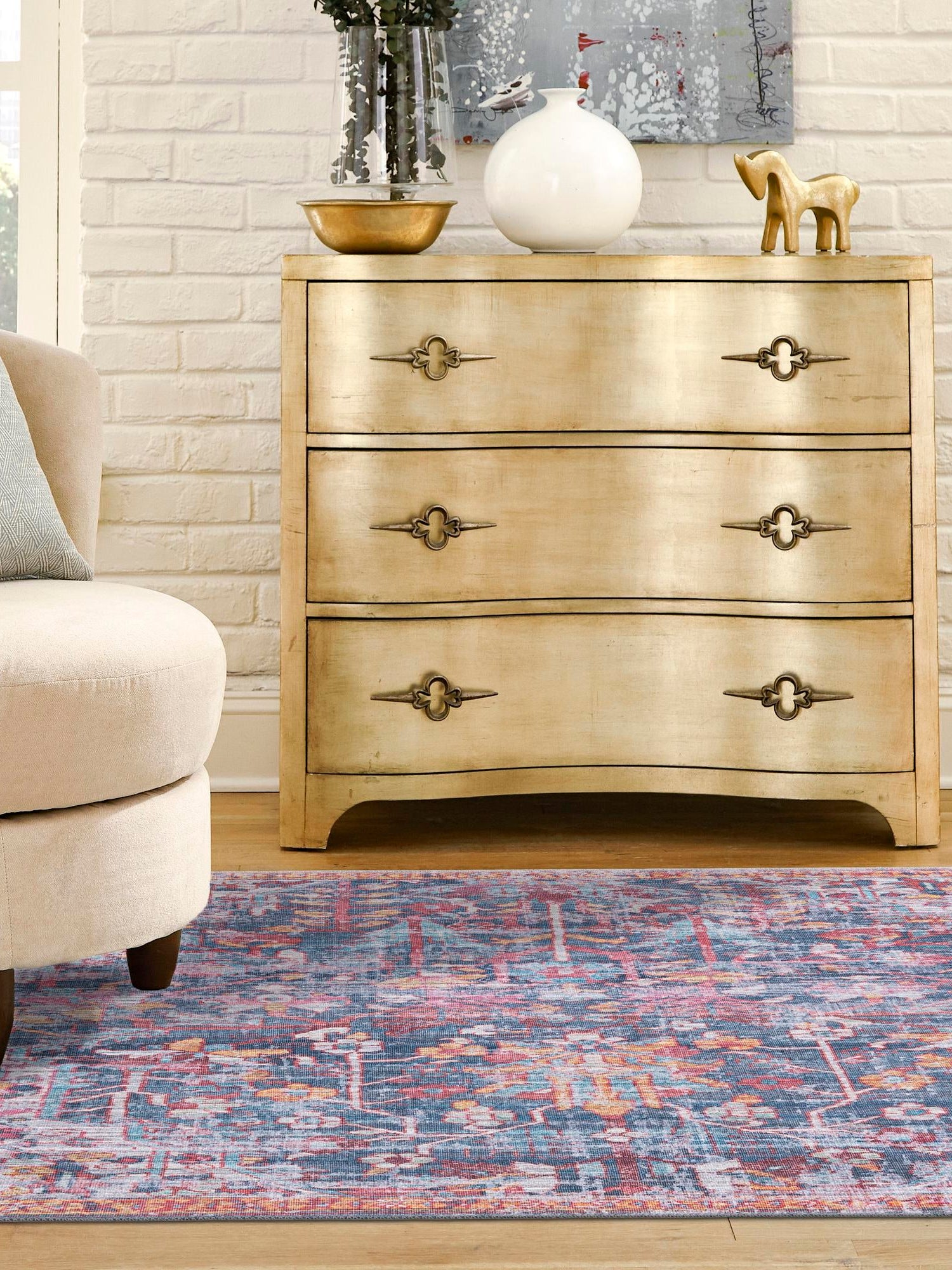 Washable Navy Blue 7' 3 x 7' 3 Maahru Square Area Rug Easy to Clean Stain Resistant & Durable Polyester Chenille Carpet for Living, Dining, Bedrooms, Kitchen for Sale at Rug Engine