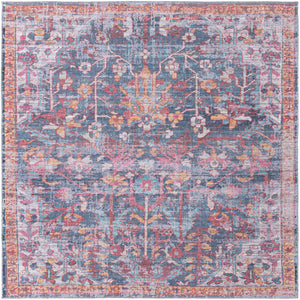 Washable Navy Blue 7' 10 x 7' 10 Maahru Square Area Rug Easy to Clean Stain Resistant & Durable Polyester Chenille Carpet for Living, Dining, Bedrooms, Kitchen for Sale at Rug Engine