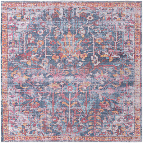 Washable Navy Blue 7' 10 x 7' 10 Maahru Square Area Rug Easy to Clean Stain Resistant & Durable Polyester Chenille Carpet for Living, Dining, Bedrooms, Kitchen for Sale at Rug Engine