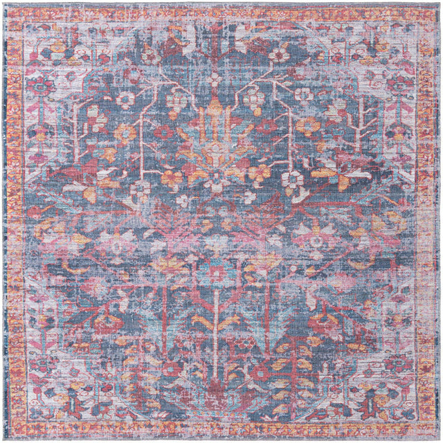 Washable Navy Blue 7' 10 x 7' 10 Maahru Square Area Rug Easy to Clean Stain Resistant & Durable Polyester Chenille Carpet for Living, Dining, Bedrooms, Kitchen for Sale at Rug Engine
