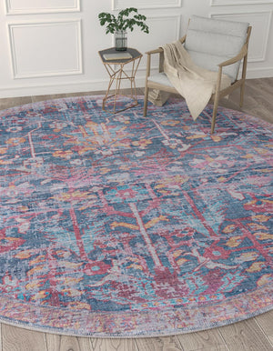 Washable Navy Blue 10' 6 x 10' 6 Maahru Round Area Rug Easy to Clean Stain Resistant & Durable Polyester Chenille Carpet for Living, Dining, Bedrooms, Kitchen for Sale at Rug Engine