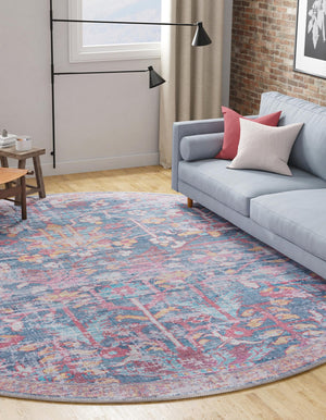 Washable Navy Blue 10' 6 x 10' 6 Maahru Round Area Rug Easy to Clean Stain Resistant & Durable Polyester Chenille Carpet for Living, Dining, Bedrooms, Kitchen for Sale at Rug Engine