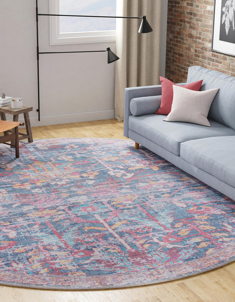 Washable Navy Blue 10' 6 x 10' 6 Maahru Round Area Rug Easy to Clean Stain Resistant & Durable Polyester Chenille Carpet for Living, Dining, Bedrooms, Kitchen for Sale at Rug Engine