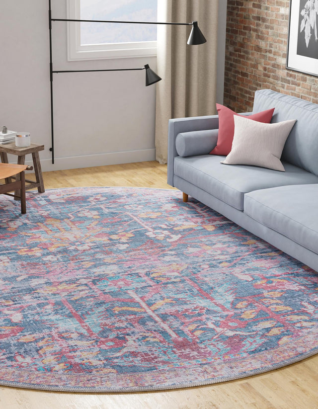 Washable Navy Blue 10' 6 x 10' 6 Maahru Round Area Rug Easy to Clean Stain Resistant & Durable Polyester Chenille Carpet for Living, Dining, Bedrooms, Kitchen for Sale at Rug Engine