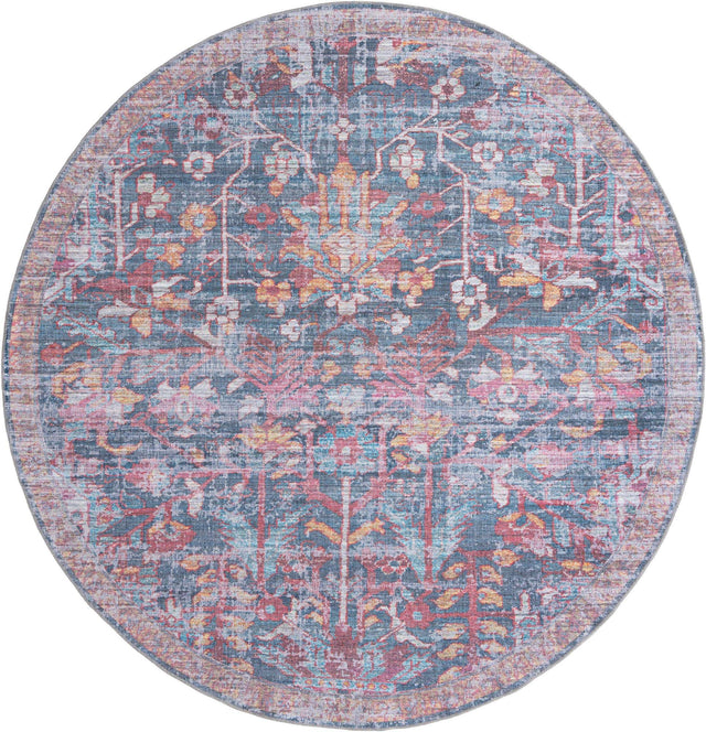 Washable Navy Blue 10' 6 x 10' 6 Maahru Round Area Rug Easy to Clean Stain Resistant & Durable Polyester Chenille Carpet for Living, Dining, Bedrooms, Kitchen for Sale at Rug Engine