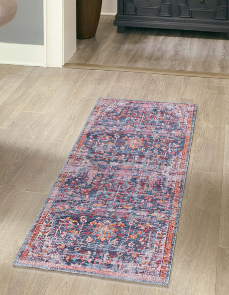 Washable Navy Blue 2' x 6' 1 Maahru Runner Area Rug Easy to Clean Stain Resistant & Durable Polyester Chenille Carpet for Living, Dining, Bedrooms, Kitchen for Sale at Rug Engine