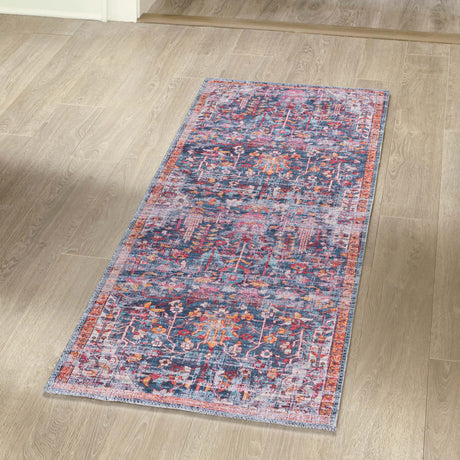 Washable Navy Blue 2' x 10' Maahru Runner Area Rug Easy to Clean Stain Resistant & Durable Polyester Chenille Carpet for Living, Dining, Bedrooms, Kitchen for Sale at Rug Engine