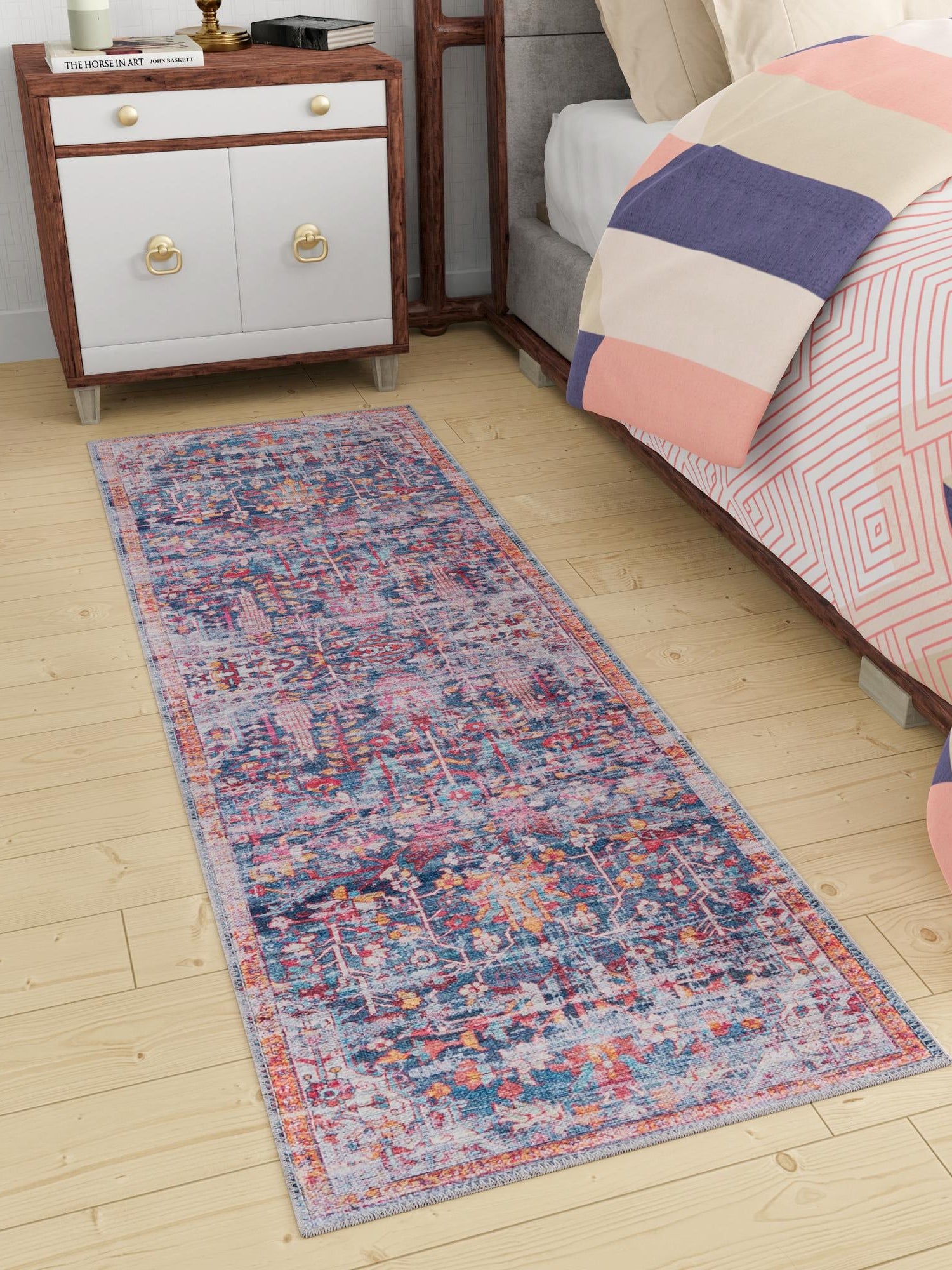 Washable Navy Blue 2' x 8' Maahru Runner Area Rug Easy to Clean Stain Resistant & Durable Polyester Chenille Carpet for Living, Dining, Bedrooms, Kitchen for Sale at Rug Engine