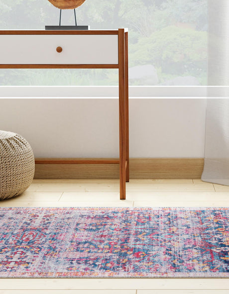 Washable Navy Blue 2' x 10' Maahru Runner Area Rug Easy to Clean Stain Resistant & Durable Polyester Chenille Carpet for Living, Dining, Bedrooms, Kitchen for Sale at Rug Engine