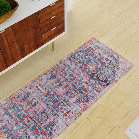 Washable Navy Blue 2' x 10' Maahru Runner Area Rug Easy to Clean Stain Resistant & Durable Polyester Chenille Carpet for Living, Dining, Bedrooms, Kitchen for Sale at Rug Engine