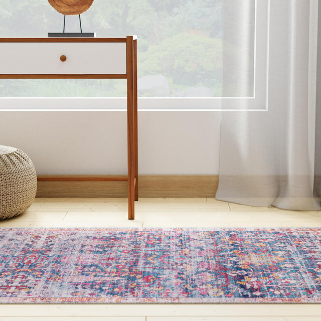 Navy Blue 2' x 10' Maahru Washable Runner Rug