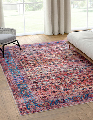 Washable Antique Pink 7' 3 x 10' Maahru Rectangle Area Rug Easy to Clean Stain Resistant & Durable Polyester Chenille Carpet for Living, Dining, Bedrooms, Kitchen for Sale at Rug Engine