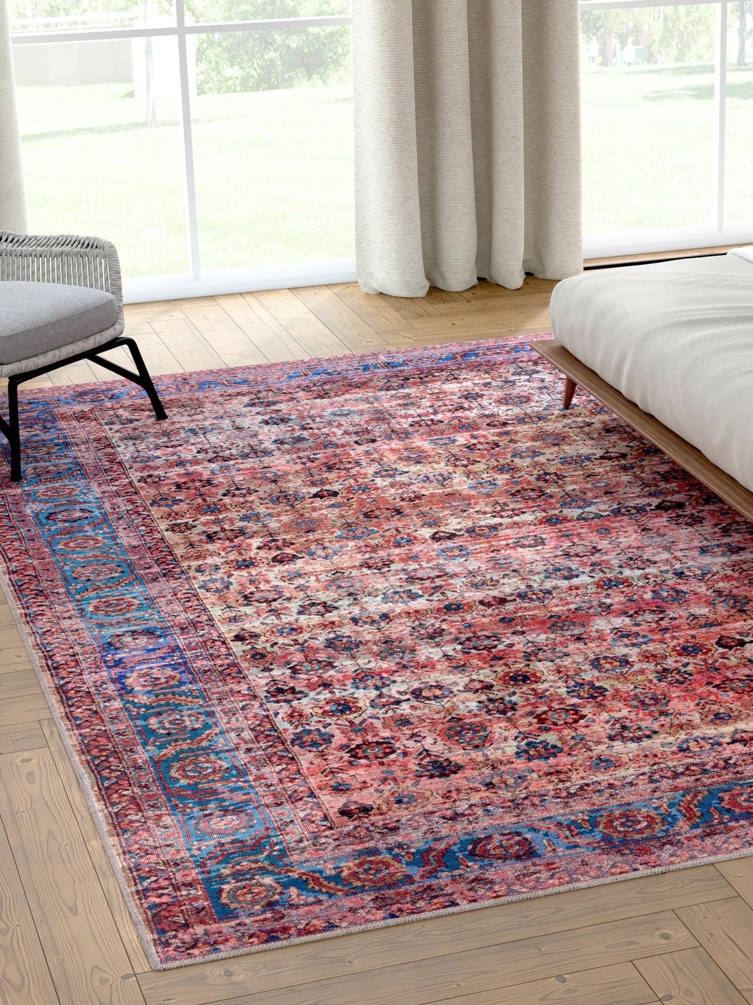 Washable Antique Pink 7' 10 x 10' Maahru Rectangle Area Rug Easy to Clean Stain Resistant & Durable Polyester Chenille Carpet for Living, Dining, Bedrooms, Kitchen for Sale at Rug Engine