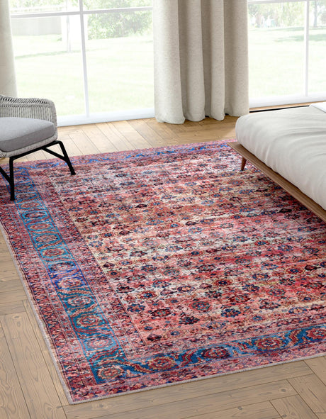 Washable Antique Pink 10' 6 x 13' 1 Maahru Rectangle Area Rug Easy to Clean Stain Resistant & Durable Polyester Chenille Carpet for Living, Dining, Bedrooms, Kitchen for Sale at Rug Engine