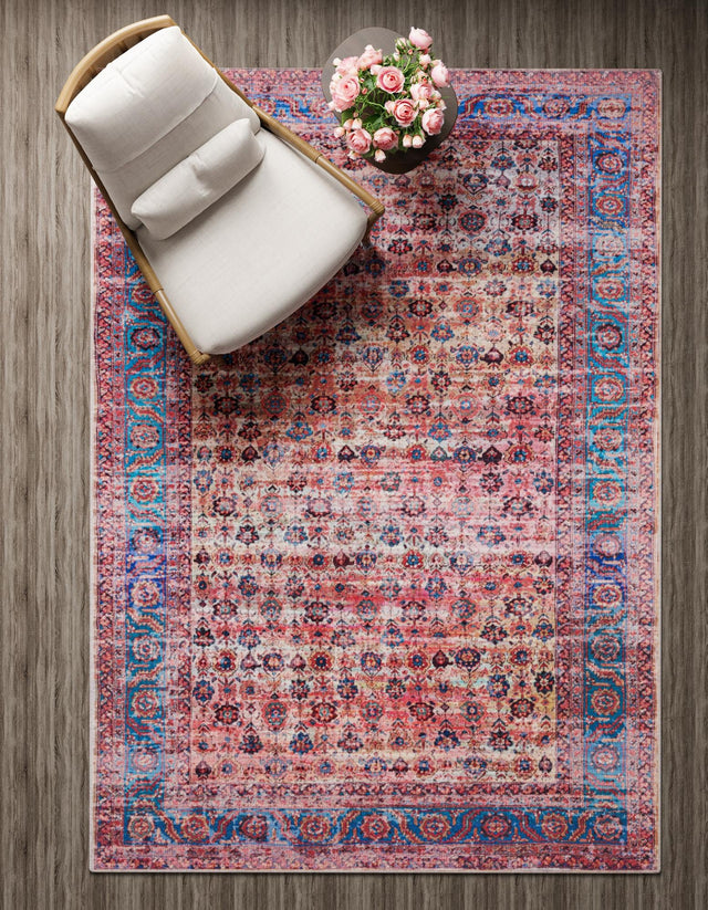 Washable Antique Pink 7' 3 x 10' Maahru Rectangle Area Rug Easy to Clean Stain Resistant & Durable Polyester Chenille Carpet for Living, Dining, Bedrooms, Kitchen for Sale at Rug Engine