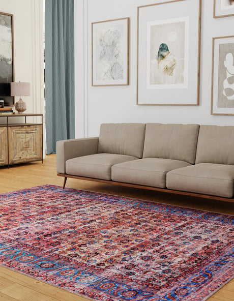 Washable Antique Pink 2' x 3' 1 Maahru Rectangle Area Rug Easy to Clean Stain Resistant & Durable Polyester Chenille Carpet for Living, Dining, Bedrooms, Kitchen for Sale at Rug Engine