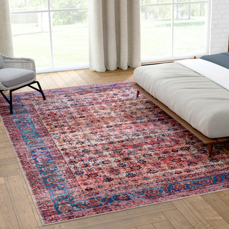 Washable Antique Pink 2' x 3' 1 Maahru Rectangle Area Rug Easy to Clean Stain Resistant & Durable Polyester Chenille Carpet for Living, Dining, Bedrooms, Kitchen for Sale at Rug Engine