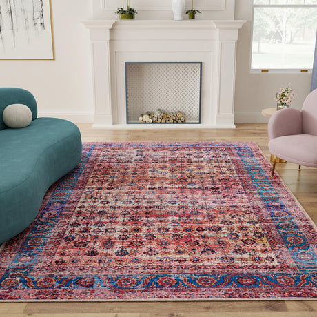 Washable Antique Pink 2' x 3' 1 Maahru Rectangle Area Rug Easy to Clean Stain Resistant & Durable Polyester Chenille Carpet for Living, Dining, Bedrooms, Kitchen for Sale at Rug Engine