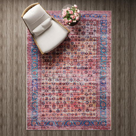 Washable Antique Pink 2' x 3' 1 Maahru Rectangle Area Rug Easy to Clean Stain Resistant & Durable Polyester Chenille Carpet for Living, Dining, Bedrooms, Kitchen for Sale at Rug Engine