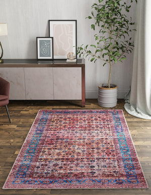 Washable Antique Pink 7' 10 x 10' Maahru Rectangle Area Rug Easy to Clean Stain Resistant & Durable Polyester Chenille Carpet for Living, Dining, Bedrooms, Kitchen for Sale at Rug Engine
