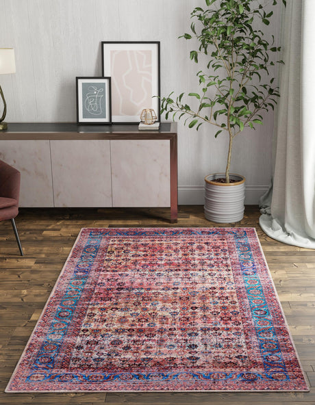 Washable Antique Pink 7' 3 x 10' Maahru Rectangle Area Rug Easy to Clean Stain Resistant & Durable Polyester Chenille Carpet for Living, Dining, Bedrooms, Kitchen for Sale at Rug Engine
