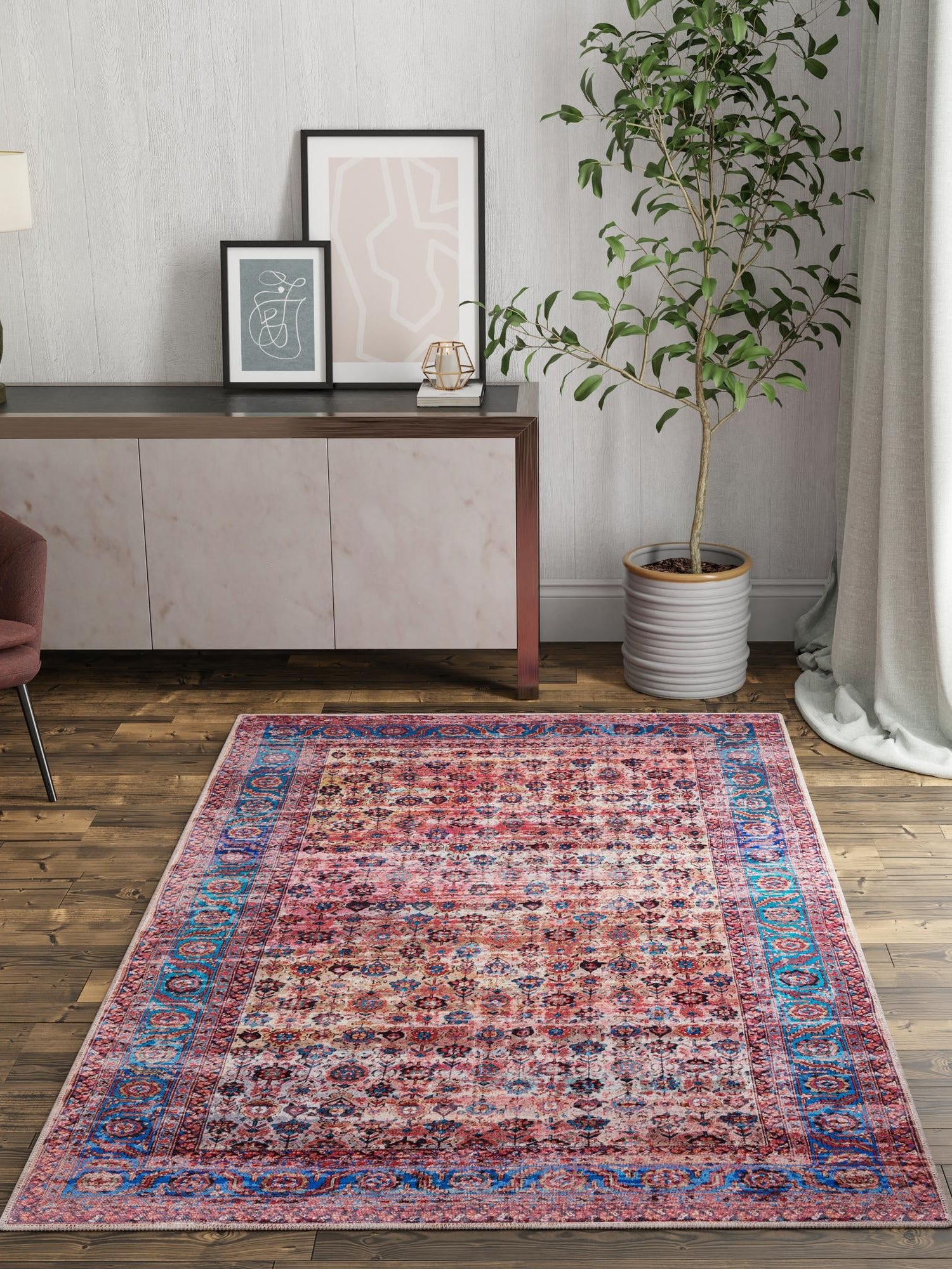 Washable Antique Pink 9' 2 x 12' Maahru Rectangle Area Rug Easy to Clean Stain Resistant & Durable Polyester Chenille Carpet for Living, Dining, Bedrooms, Kitchen for Sale at Rug Engine