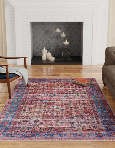 Washable Antique Pink 2' x 3' 1 Maahru Rectangle Area Rug Easy to Clean Stain Resistant & Durable Polyester Chenille Carpet for Living, Dining, Bedrooms, Kitchen for Sale at Rug Engine