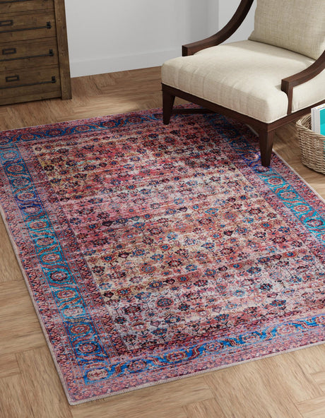 Washable Antique Pink 2' x 3' 1 Maahru Rectangle Area Rug Easy to Clean Stain Resistant & Durable Polyester Chenille Carpet for Living, Dining, Bedrooms, Kitchen for Sale at Rug Engine