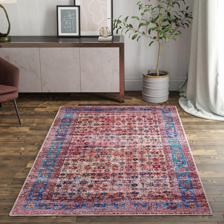 Washable Antique Pink 2' x 3' 1 Maahru Rectangle Area Rug Easy to Clean Stain Resistant & Durable Polyester Chenille Carpet for Living, Dining, Bedrooms, Kitchen for Sale at Rug Engine