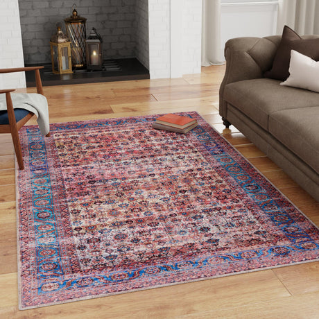 Washable Antique Pink 2' x 3' 1 Maahru Rectangle Area Rug Easy to Clean Stain Resistant & Durable Polyester Chenille Carpet for Living, Dining, Bedrooms, Kitchen for Sale at Rug Engine