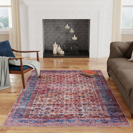 Washable Antique Pink 2' x 3' 1 Maahru Rectangle Area Rug Easy to Clean Stain Resistant & Durable Polyester Chenille Carpet for Living, Dining, Bedrooms, Kitchen for Sale at Rug Engine